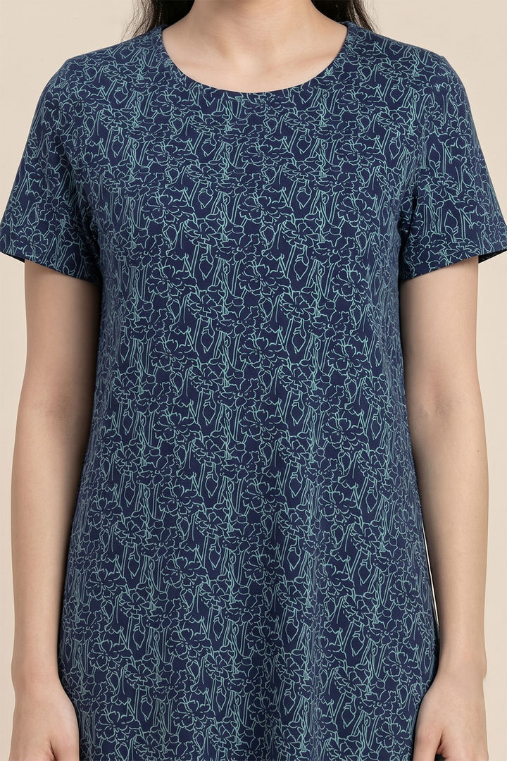 Zivame Knit Cotton Knee Length Nightdress - Blue Depths — image 5